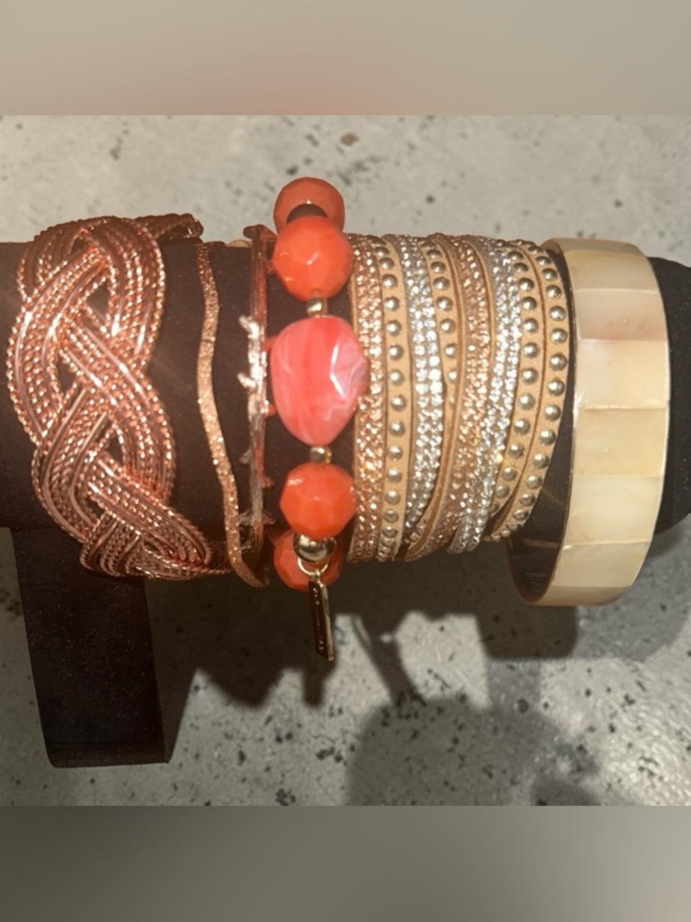 Bracelets:  Signature Faith Elegant Gold and Orange Bracelet Set